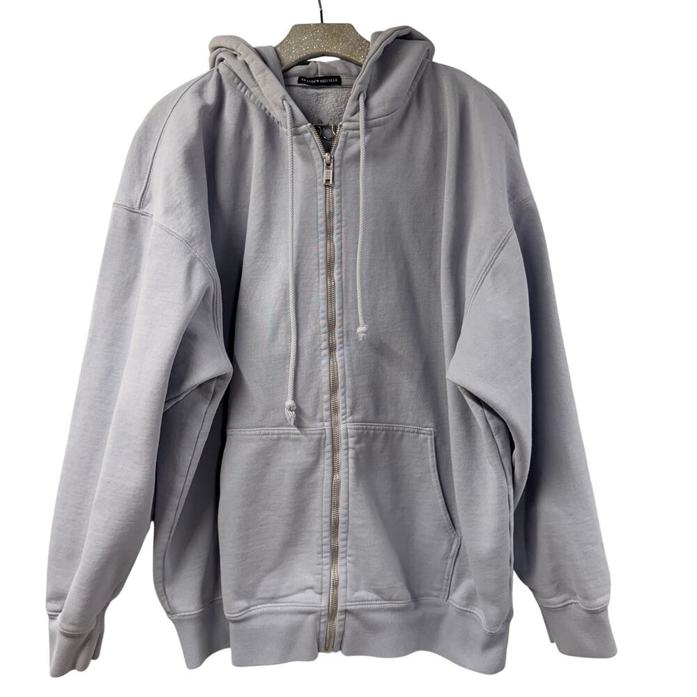 Brandy Melville Full Zip Christy Hoodie Oversized Heavy Cotton Blend Gray Blue